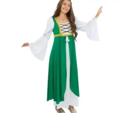 Costume da dama medievale verde e bianco per donna