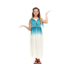 Costume da dea greca blu e bianco per bambina