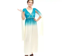 Costume da dea greca blu e bianco per donna