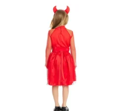 Costume da diavolo moderno rosso con fascia e coda per bambina