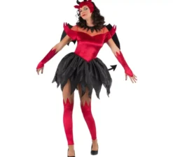 Costume da diavolo rosso e nero con ali per donna