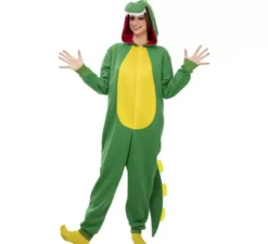 Costume da dinosauro Kugurumi verde e giallo per adulto
