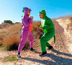 Costume da dinosauro lilla per una donna