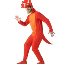 Costume da dinosauro triceratopo rosso per adulto