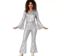 Costume da discoteca argentato per donna