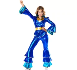 Costume da discoteca blu anni '70 da donna