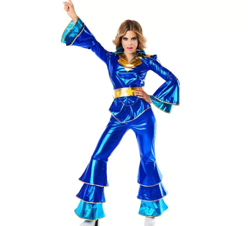 Costume da discoteca blu anni '70 da donna