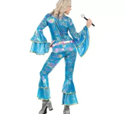 Costume da discoteca blu anni '70 per donna