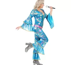 Costume da discoteca blu anni '70 per donna
