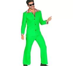 Costume da discoteca da uomo verde neon anni '70