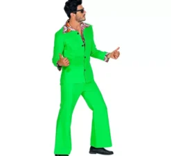 Costume da discoteca da uomo verde neon anni '70