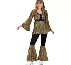 Costume da discoteca onde dorate anni '70 per donna