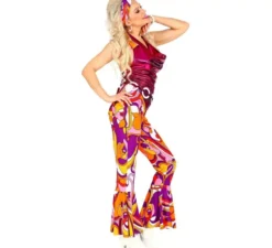 Costume da discoteca viola anni '70 per donna