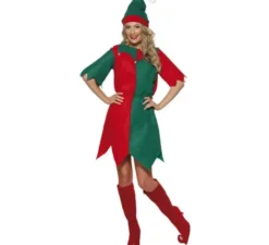 Costume da donna elfo verde e rosso per natale
