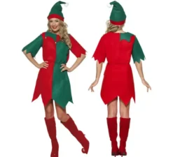 Costume da donna elfo verde e rosso per natale
