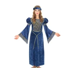 Costume da donna rinascimentale blu e oro per bambina