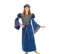 Costume da donna rinascimentale blu e oro per bambina