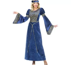 Costume da donna rinascimentale blu e oro per donna