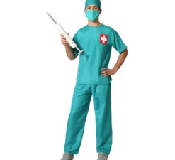 Costume da dottore blu con maniche corte per uomo