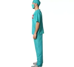 Costume da dottore blu con maniche corte per uomo