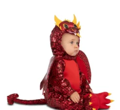 Costume da drago rosso con cappuccio e ali per bambino e bambino