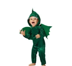 Costume da drago verde con cappuccio e ali per bambino