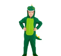 Costume da drago verde con cappuccio e coda per bambino