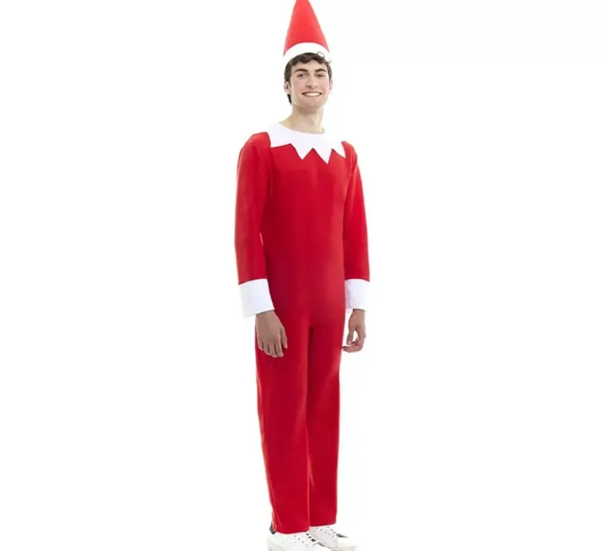 Costume da elfo cattivo di Natale o tuta con cappello per adulti