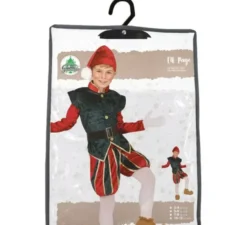 Costume da Elfo Paggio verde e rosso con cappello per bambino
