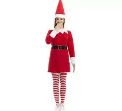 Costume da Elfo polare rosso in abito con cappello per donna