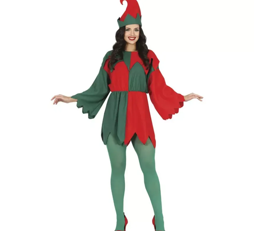 Costume da Elfo Rosso e Verde con maniche per donna