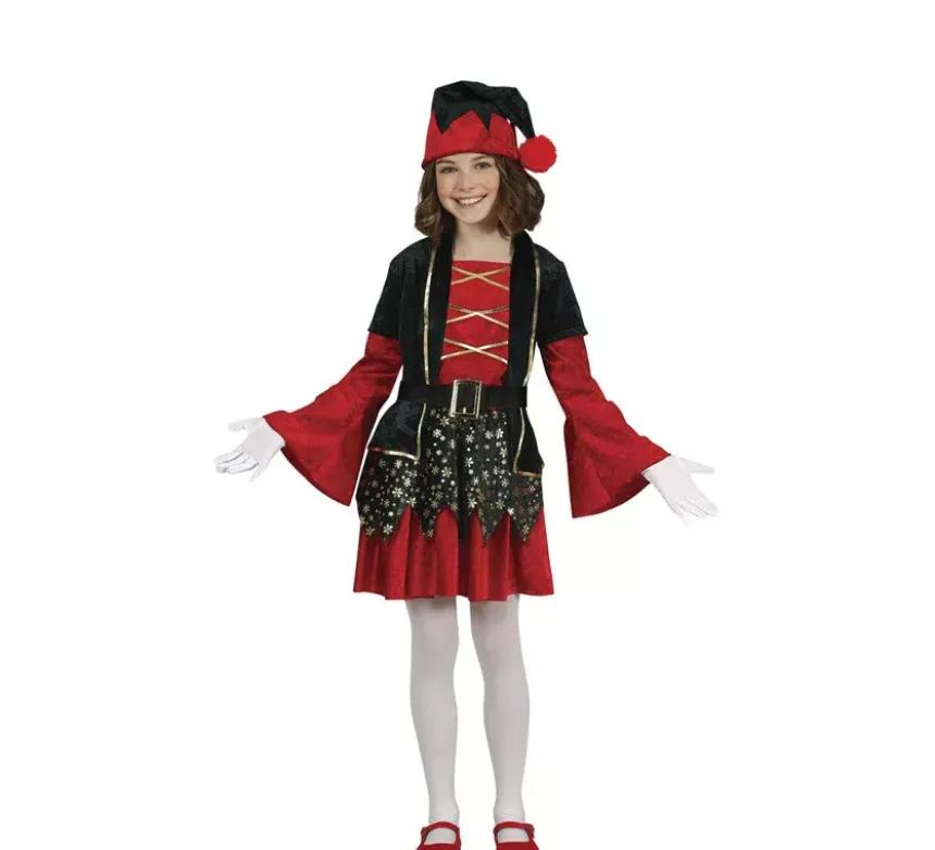 Costume da elfo rosso e verde scuro per bambina