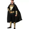 Costume da eroe dei fumetti nero e oro con mantello per uomo