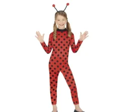 Costume da eroina rossa a pois per bambina