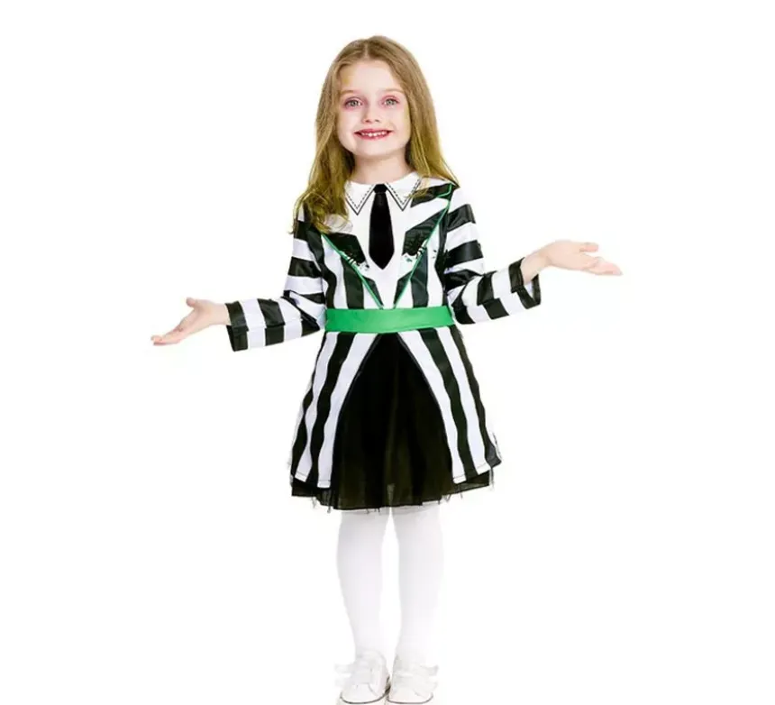 Costume da fantasma con abito a righe per neonato e bambina