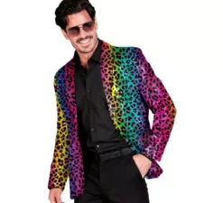 Costume da festa o giacca con stampa animalier multicolore con stampa leopardata per uomo