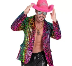 Costume da festa o giacca con stampa animalier multicolore con stampa leopardata per uomo