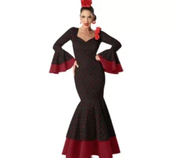 Costume da flamenco nero con pois rossi per donna
