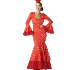 Costume da flamenco rosso con pois bianchi per donna