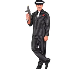 Costume da gangster a righe bianche e nere da uomo