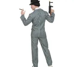 Costume da gangster grigio a righe da uomo