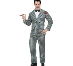 Costume da gangster grigio a righe da uomo