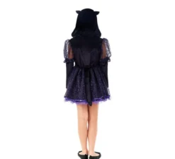 Costume da gattina nera e viola con fiocco per bambina