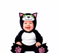 Costume da gatto bianco e nero con cappuccio per bambino