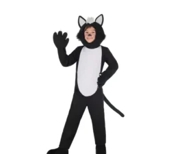Costume da gatto peloso bianco e nero per bambino