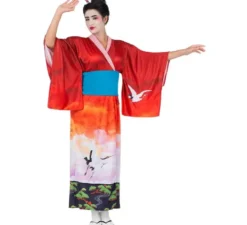 Costume da geisha rosso e rosa con cintura per donna