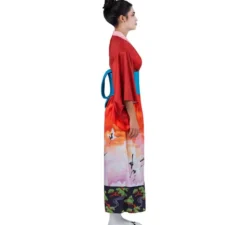 Costume da geisha rosso e rosa con cintura per donna