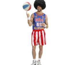 Costume da giocatore di basket blu e rosso per uomo