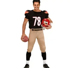 Costume da giocatore di football americano nero e marrone per uomo