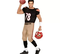 Costume da giocatore di football americano nero e marrone per uomo